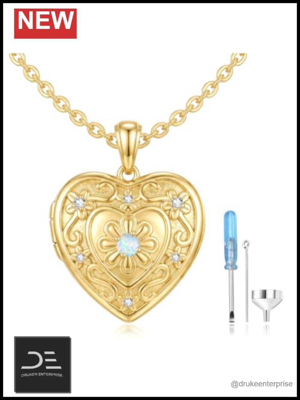 14K Gold Plated Vintage Floral Heart Cremation Urn Pendant Necklace for Ashes